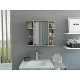 Record Medicine Cabinet, Six External Shelves Mirror, Three Internal Shelves -Light Gray