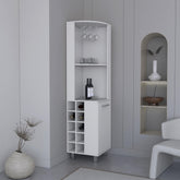 Lyra 70" Tall Corner Bar Cabinet With Four Shelves, Ten Wine Bottle Cubbies and Stemware in White
