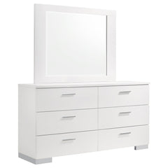 Poem White High Gloss 6-drawer Dresser with Mirror