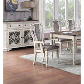Antique White Set of 2pc Dining Arm Chairs Upholstered Tufted Unique Design Chairs Back Cushion Seat Dining Room