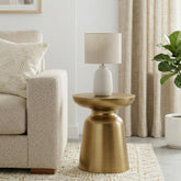 Rhapsody 17 inch Wide Modern Industrial Metal Accent Table in Gold Iron, Assembled