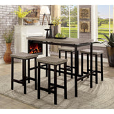 5 Pc Counter Height Table Set Two Tone Design Black Gray Dining Chairs Sturdy Metal Construction PVC Table Top Dining Room Furniture