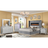 GENESIS Upholstery Wooden Queen 5 PC Bedroom set with Ambient lighting in Gray Velvet Finish