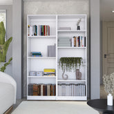 2 Piece Bookcase Living Room Set, Storage Cabinet, 49" Wide and 9 Shelves Matt Gray / White