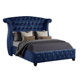 Modern Style Crystal Tufted Queen Velvet Fabric Upholstery Bed Made with Wood in Blue