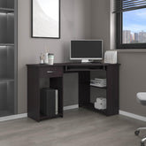 Aeneas Corner Desk, Space-Saving L-Shaped Design With Two Side Shelves, Black and Dark Walnut