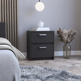 Crest 2 Drawers Nightstand , End Table, Side Table Metal Handles -Black