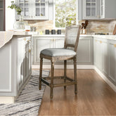Gallery Rattan Wicker High Back Armless Counter Bar Stool, Heathered Grey Linen