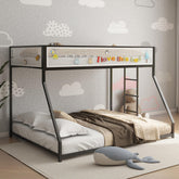 Poseidon Twin Over Full Bunk Bed Metal Black with White Mesh Guard Rail for Kids and Adult, Low Profile and Easy Climbing with Stable Ladder