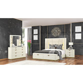 Harmony Pierre Modern Style 4 Pc Queen Upholstered Bedroom Set Made with Wood and Gold Accents in Beige