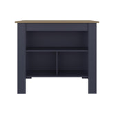 Astyanax Kitchen Island, Three Open Shelves, One Top Shelf, Four Legs, Modern Kitchen Decor And Organizer, Natural Oak, Blue