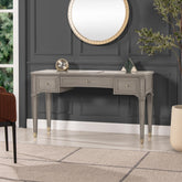 Zeus 55" 3-Drawer Wood Executive Desk Grey Cashmere Rubber Wood & Veneer