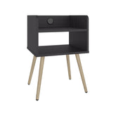 Helen Modern Nightstand with Integrated USB Charging Station, 2-Tier Open Storage Shelves and 4 Legs