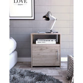 Atlas Nightstand , End Table, Side Table One Shelf, Single Door Cabinet, Metal Handle -Light Gray