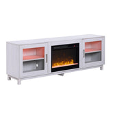 Zeus 70 Inch TV Console LED Fireplace Heater, Glass Door, White, Silver