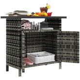 Wicker Outdoor Storage Cabinet with Two Doors and Shelf for Outdoor Pool Towel Storage, Mixed Gray