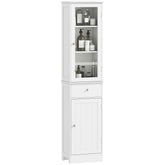 Slim Bathroom Storage Cabinet, Tall Bathroom Cabinet, Narrow Linen Tower with Acrylic Door, Drawer and Shelves, White