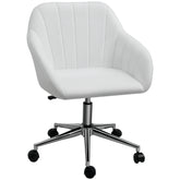 Mid Back Home Office Chair Computer Desk Chair with PU Leather, Adjustable Height, Swivel Wheels for Study, Bedroom, White