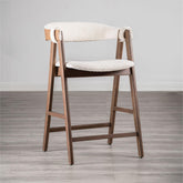 Mid-Century Modern 2pc Counter Stool Padded Seat And Back Curved Panel Back Walnut And Beige Finish