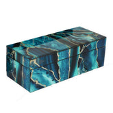 Vista Decorative Box Set of 2, Deep Blue Black Faux Marble Accent Glass