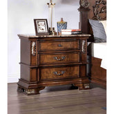 Traditional Style 1pc Nightstand Marble Top Dovetail Drawers Ball Bearing Glide Brown Cherry Finish Bedroom Furniture
