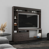 Hera 71" Wide Freestanding Entertainment Center, Tv Stand , 8 Shelves, Bookcase, Cabinet for Living Room , Home Office, Media Room Dark Walnut