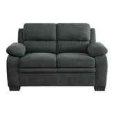 Aeneas 58 Inch Loveseat, Dark Gray Polyester, Foam Cushioned, Solid Wood