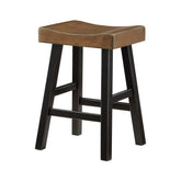 Nirvana 25 Inch Counter Height Stool, Brown Saddle Seat, Black, Set of 2