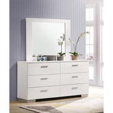 Poem White High Gloss 6-drawer Dresser with Mirror