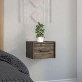 Orion Floating Nightstand , End Table, Side Table Wall-Mounted Single Drawer Design with Handle- Dark Brown - Bedroom