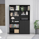Odysseus 2 Piece Home Bookcase set, 49" Wide with 8 Shelves and Double Door Cabinet, Living Room Set Black