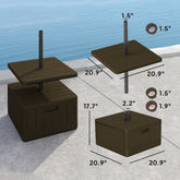 Patio Umbrella Base with Table Tray, Heavy Duty Weighted Umbrella Stand, Wheels Handles, 176lbs,Stand Filling, Brown