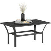 Outdoor Coffee Table with Slatted Tabletop, All-Weather Rectangle Metal Patio Coffee Table for Garden, Black