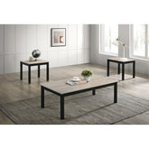 Light Gray Finish 3pc Table Set 1x Coffee Table 2x End Table Faux Marble Top Wooden Legs Primary Living Room