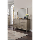 Luxury Antique Silver / Champagne Finish Dresser w Mirror Storage Space Drawers Bedroom Furniture