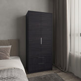 Vertex Armoire Double Doors, Two Drawes, Hanging Rod An Interior Shleves, Wardrobe, Black