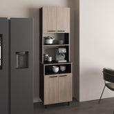 Arcadia Pantry Cabinet, With 5 Shelves And 4 Doors, Black, Light Gray