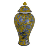 Shangri-La Decorative Jar, Yellow Bird and Floral, Blue Ceramic 20 Inch