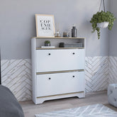Eternity Shoe Rack, Superior Top, One Open Shelf, Two Extendable Shelves -Light Oak / White
