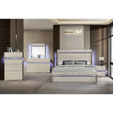 Earth Modern Queen 5Pc Bedroom Set made with wood and LED in Gray with clean linear detailing