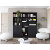 Lyra 3 Piece Home Bookcase set, 67" Wide with 11 Shelves and Two Double-Door Cabinet , Living Room Set Set Black
