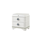 Aeneas Modern Style 2-Drawer Night stand Made with Wood, Hidden Jewelry Drawer and Crystal Accents in White