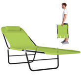 Folding Chaise Lounge Chair, Pool Sun Tanning Chair, Outdoor Lounge Chair with Reclining Back, Breathable Mesh Seat, Headrest for Beach, Yard, Patio, Green