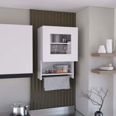 Kitchen wall cabinet 29" H, with towel rack and spice rack, one door, two internal shelves, white