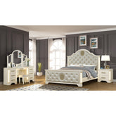 ODYSSEUS Queen 4 Pc Unique LED Vanity Bedroom Set made with Wood in Beige
