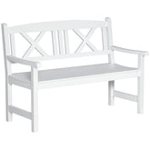 2-Seater Wooden Garden Bench, 4FT Outdoor Patio Loveseat with Unique X-Shape Back for Yard, Lawn, Porch, White