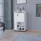 Apex 1-Door Bar Cart with Wine Rack and Casters White