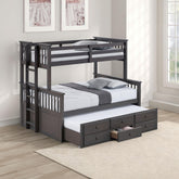 Transitional Twin Over Full Bunk Bed With Ladder And Underbed Drawers, Grey Mix