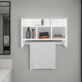 White Bath Shelf with Towel Bar, Open Shelf, and Storage Space