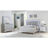 EXHIBITION King 4 PC LED Bedroom set made with Wood in Silver